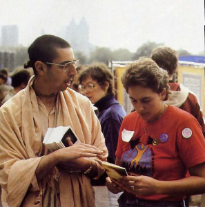At the rally in New York, a demonstrator finds out what the Vedic sages say we ought to do to find peace.