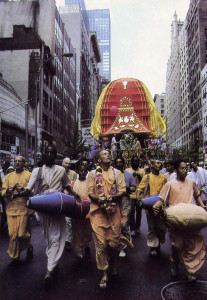 The chanting of Hare Krsna ushers Krsna's chariot up the Americas in New York City