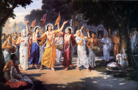 Hearts filled with love for Krsna, Lord Sri Caitanya Mahaprabhu and His followers spread the chanting of the Hare Krsna mantra through the towns and villages of West Bengal, India, some five hundred years ago. A chant that's formed of holy names of God, the mantra invokes the presence of God Himself through transcendental sound. According to Vedic scriptures, Lord Krsna Himself came to this world as Lord Caitanya to teach this chanting as the sublime way to revive our dormant love for God. And now, people all over the world are chanting Hare Krsna.