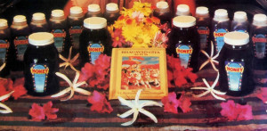 Devotees sell bottles of the honey, which is in great demand for its purity and taste, at a booth in the temple building