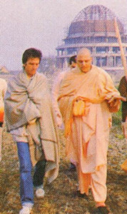 George and Srila Jayapataka Swami Acaryapada tour the site of Srila Prabhupada's memorial at the Hare Krsna center in Mayapur.