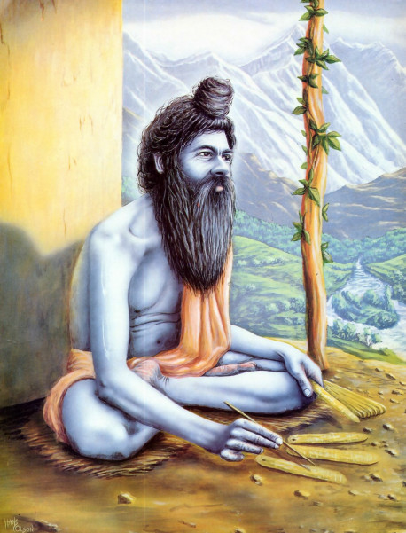 The literary incarnation or God , Srila Vyasadeva, writes the Srimad-Bhagavatam in his Himalayan asrama.