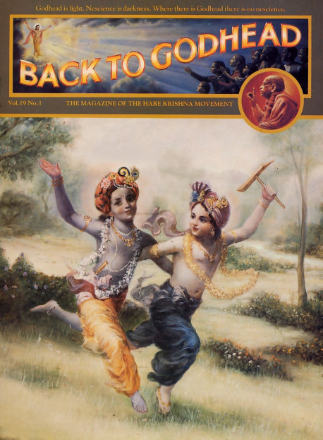 Frolicking in the fields of Vrndavana, the two transcendental brothers, Krsna and Balarama, enjoy an eternal, carefree childhood. They are the oldest of all personalities, and yet They never age past the full bloom of youth. Their uninterrupted pastimes, which are the object of meditation for great sages and mystics, are evidence that although these two brothers control the creation, maintenance, and annihilation of the material world, They personally have no work to do. Their only business is enjoyment.