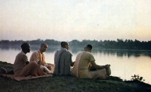 The bank of the Ganges on a mild evening is the perfect setting for devotees to gather and talk about the glories of Lord Caitanya.
