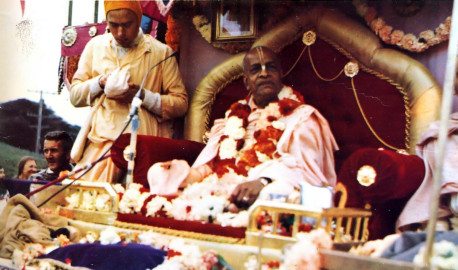 His Divine Grace seated on the Rathayatra Car