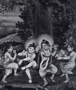 Krsna and His immediate expansion, Balarama, sport in childhood pastimes.