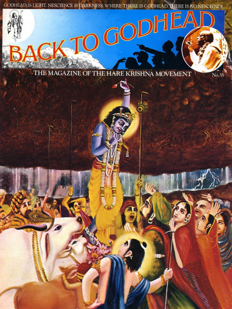 Krsna, the Supreme Personality of Godhead, picked up Govardhana Hill with one hand, exactly as a child picks up a mushroom, to save the residents of Vrndavana from devastating rainfall.
