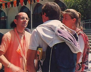 Festival coordinator Srila Ramesvara Swami, one of the present spiritual masters in the Hare Krsna movement, answers questions from festival visitors with insights from the Krsna consciousness philosophy