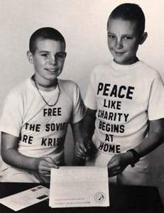 Prahlada dasa (left) and Ramana dasa with their letter to Soviet Premier Gorbachev.